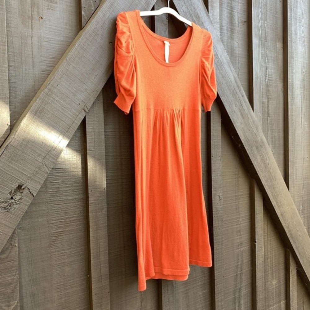 Uncle Frank Orange Knit Dress Puff Sleeve Empire Waist Boho Small Boutique